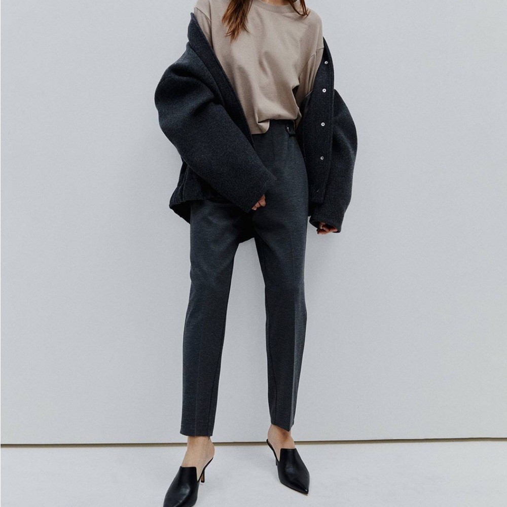 H&M Tapered Fit High Rise Trousers Pants Grey